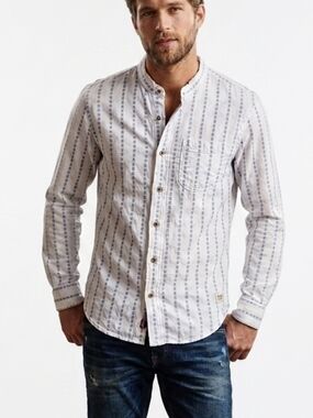 Scotch & Soda Amsterdam Couture Band Collar Striped Shirt S Slim